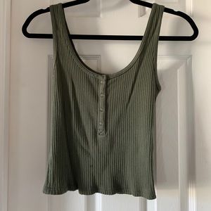 Cropped, ribbed olive green tank top
